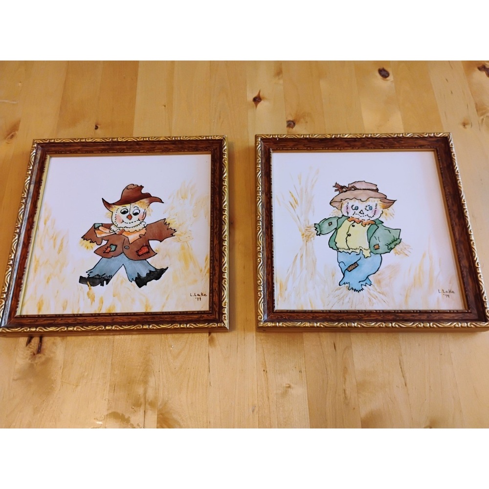 VTG Tiles H.R.  JOHNSON Cristal 6""×6" 70s Whimsical Cottage FARM Core Scarecrow